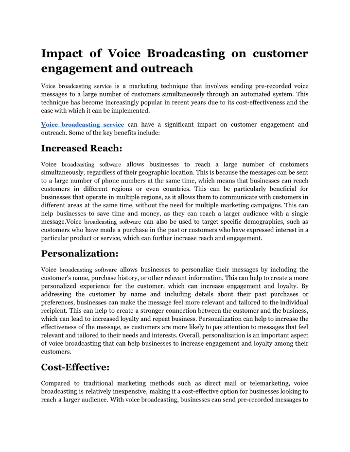 impact of voice broadcasting on customer