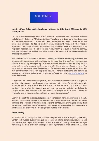 lucinity offers online aml compliance software
