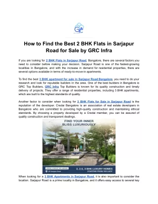 How to Find the Best 2 BHK Flats in Sarjapur Road for Sale by GRC Infra
