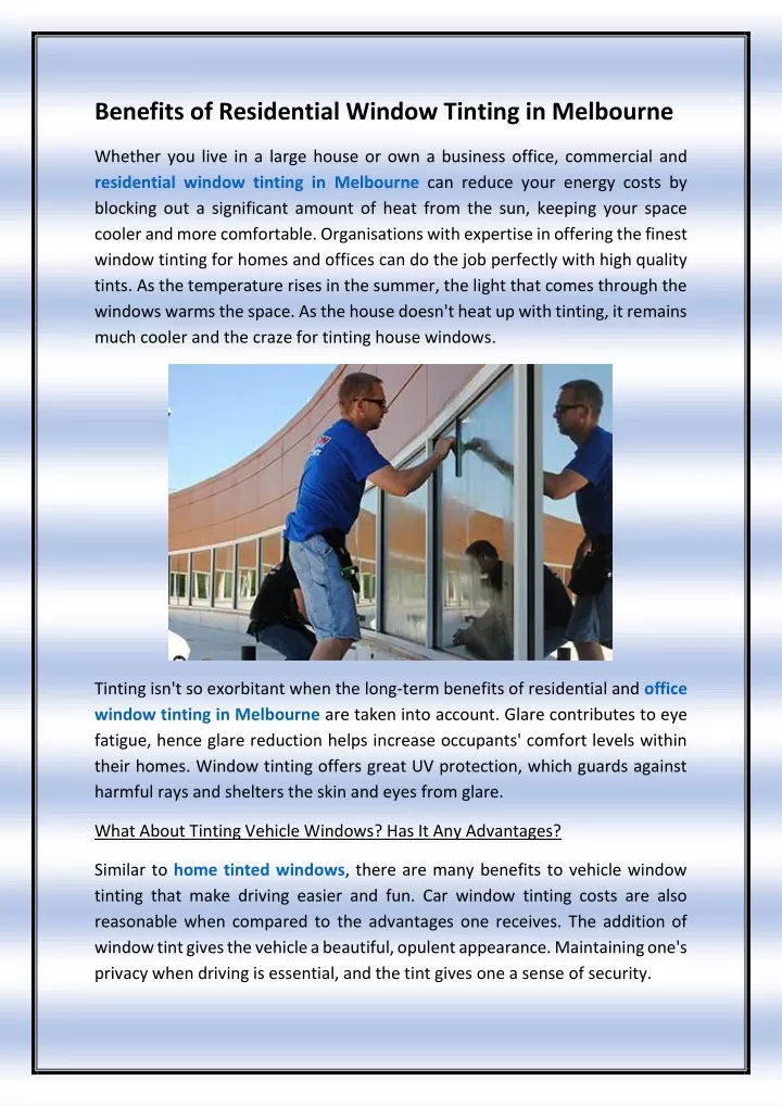 benefits of residential window tinting