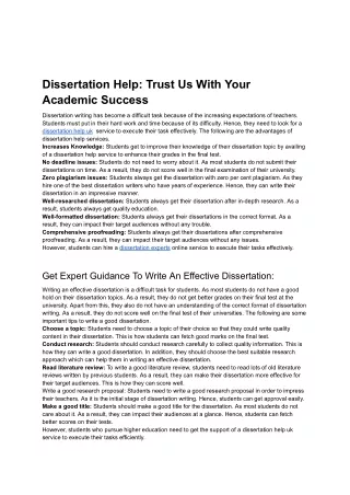 Dissertation Help: Trust Us With Your Academic Success