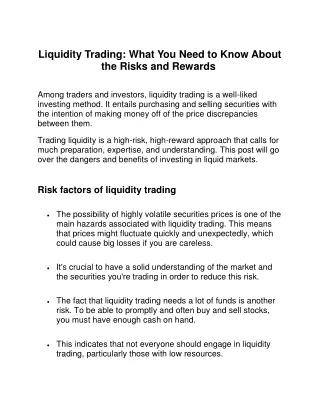 Liquidity Trading - What You Need to Know About the Risks and Rewards