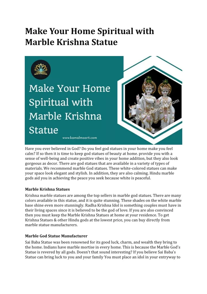 make your home spiritual with marble krishna