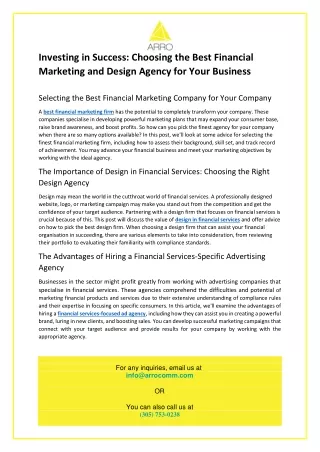 Investing in Success- Choosing the Best Financial Marketing and Design Agency for Your Business