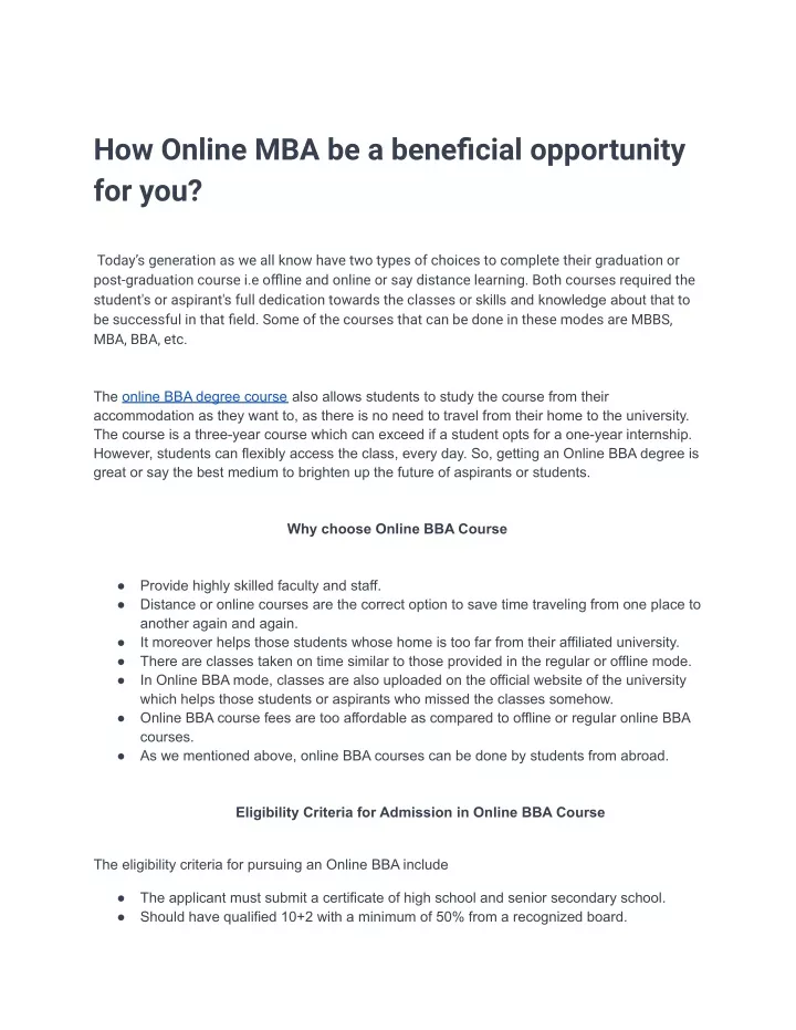 how online mba be a beneficial opportunity for you