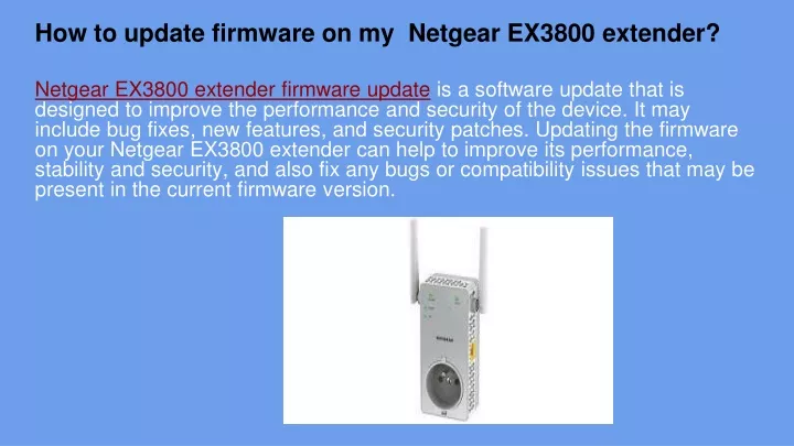 how to update firmware on my netgear ex3800 extender