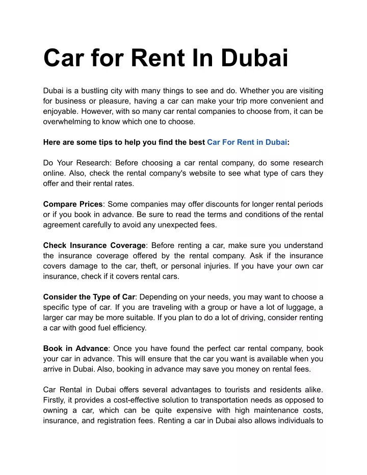 car for rent in dubai