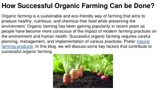 how successful organic farming can be done