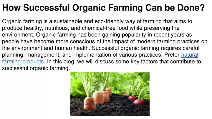 how successful organic farming can be done