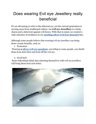 Does wearing Evil eye Jewellery really beneficial