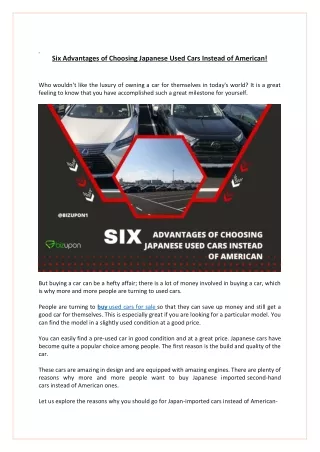 Six Advantages of Choosing Japanese Used Cars Instead of American!