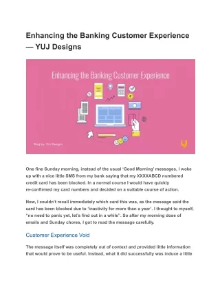 Enhancing the Banking Customer Experience — YUJ Designs