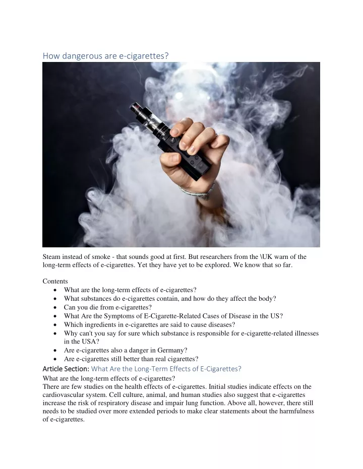 how dangerous are e cigarettes