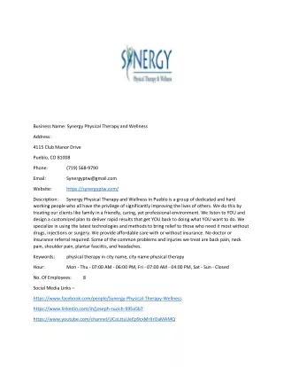 Synergy Physical Therapy and Wellness