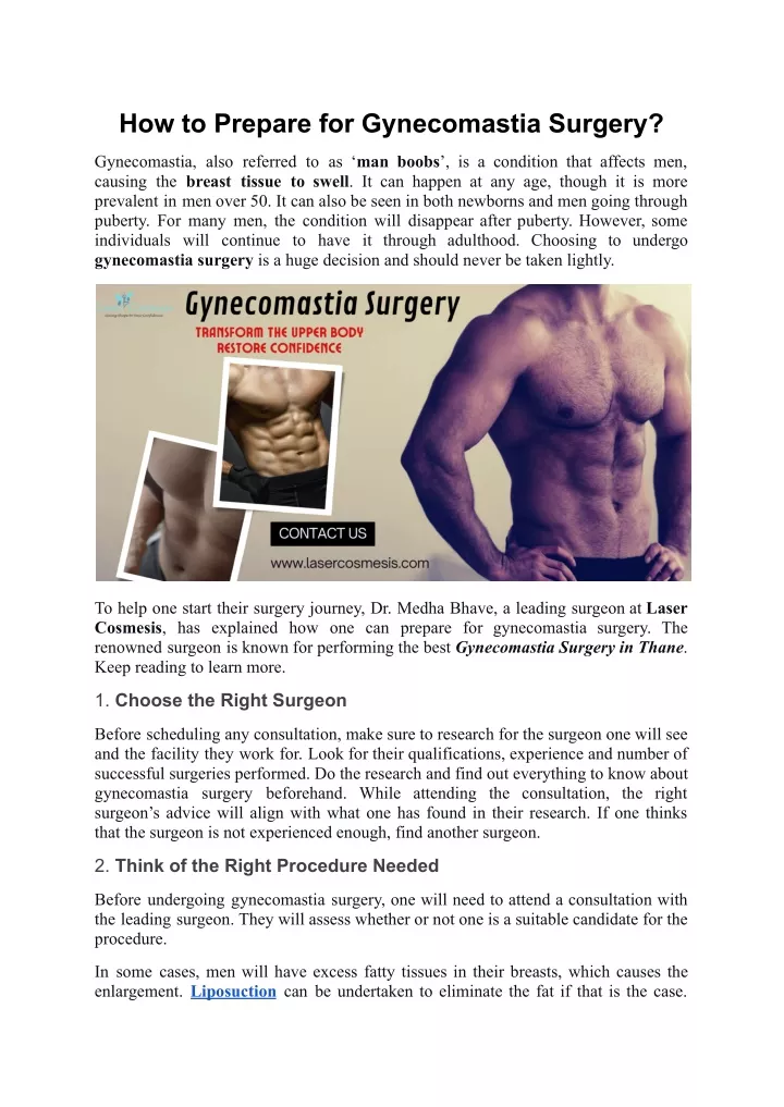how to prepare for gynecomastia surgery