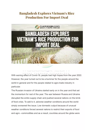 Bangladesh Explores Vietnam’s Rice Production For Import Deal