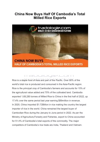 China Now Buys Half Of Cambodia’s Total Milled Rice Exports