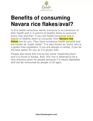 Benefits of consuming Navara rice flakes/aval