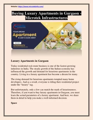 Buying Luxury Apartments in Gurgaon - Microtek Infrastructures