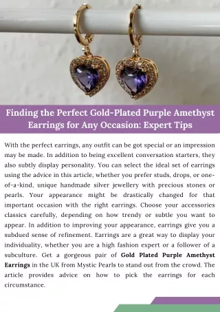 Finding the Perfect Gold-Plated  Purple Amethyst Earrings for Any Occasion Expert Tips