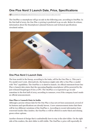 one plus nord 3 launch date price specifications