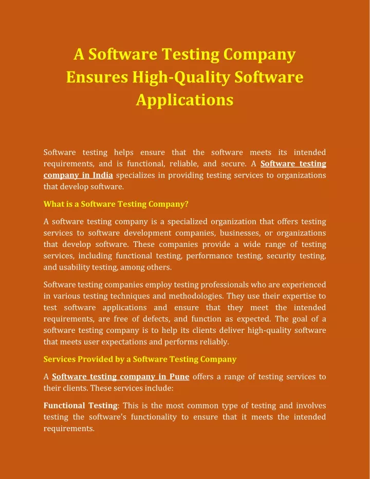 a software testing company ensures high quality