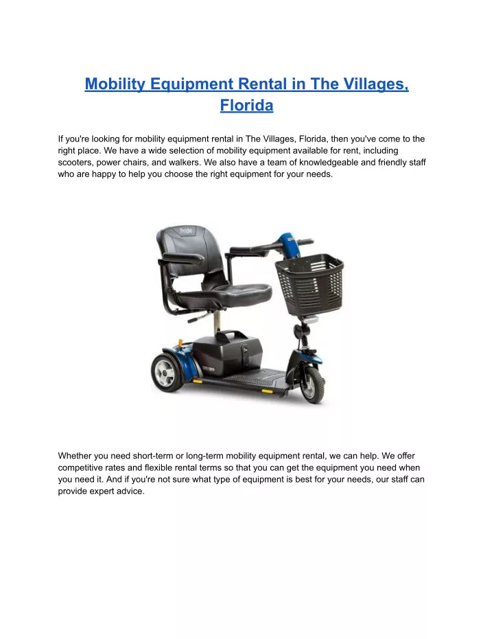 mobility equipment rental in the villages florida