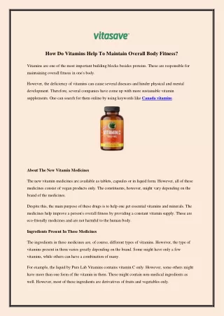 How Do Vitamins Help To Maintain Overall Body Fitness