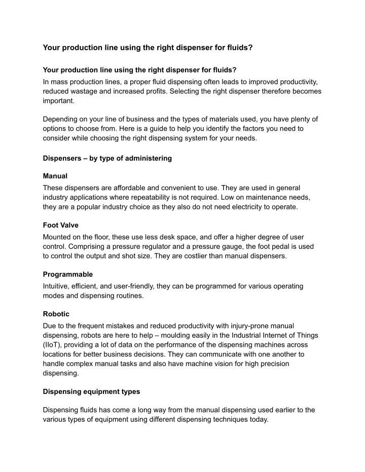 your production line using the right dispenser