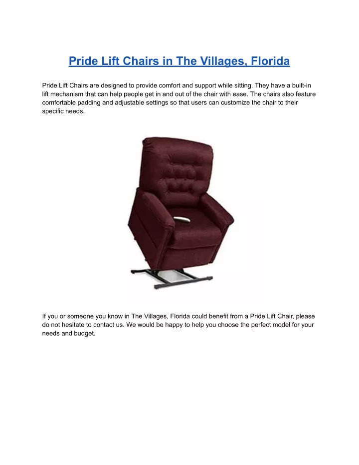 pride lift chairs in the villages florida
