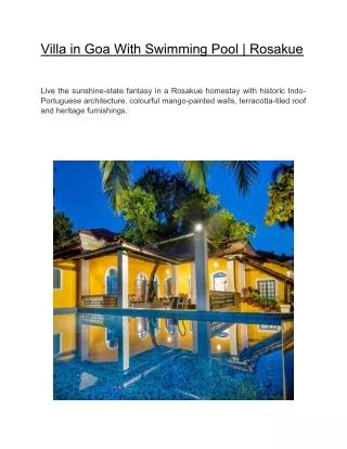 Villa in Goa With Swimming Pool  | Rosakue