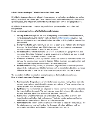 A Brief Understanding Of Oilfield Chemicals & Their Uses