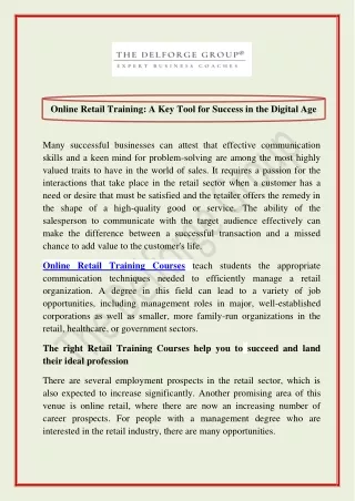 Online Retail Training A Key Tool for Success in the Digital Age
