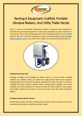 Renting A Equipment Scaffold, Portable Abrasive Blasters, And Utility Trailer Rental