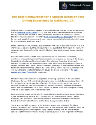 The Best Restaurants for a Special Occasion Fine Dining Experience in Oakhurst, CA