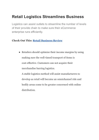 Retail Logistics Streamlines Business