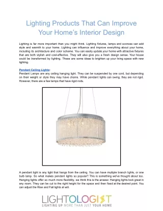 Lighting Products That Can Improve Your Home’s Interior Design