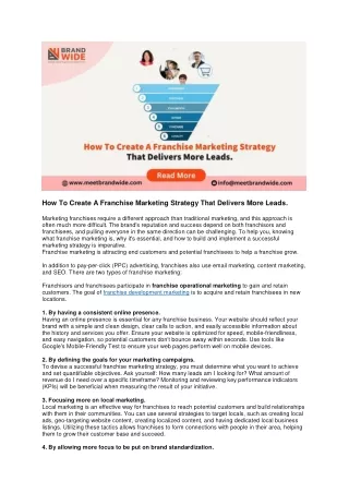 How To Create A Franchise Marketing Strategy That Delivers More Leads.