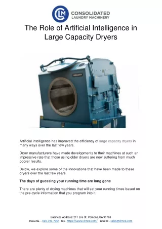 The Role of Artificial Intelligence in Large Capacity Dryers