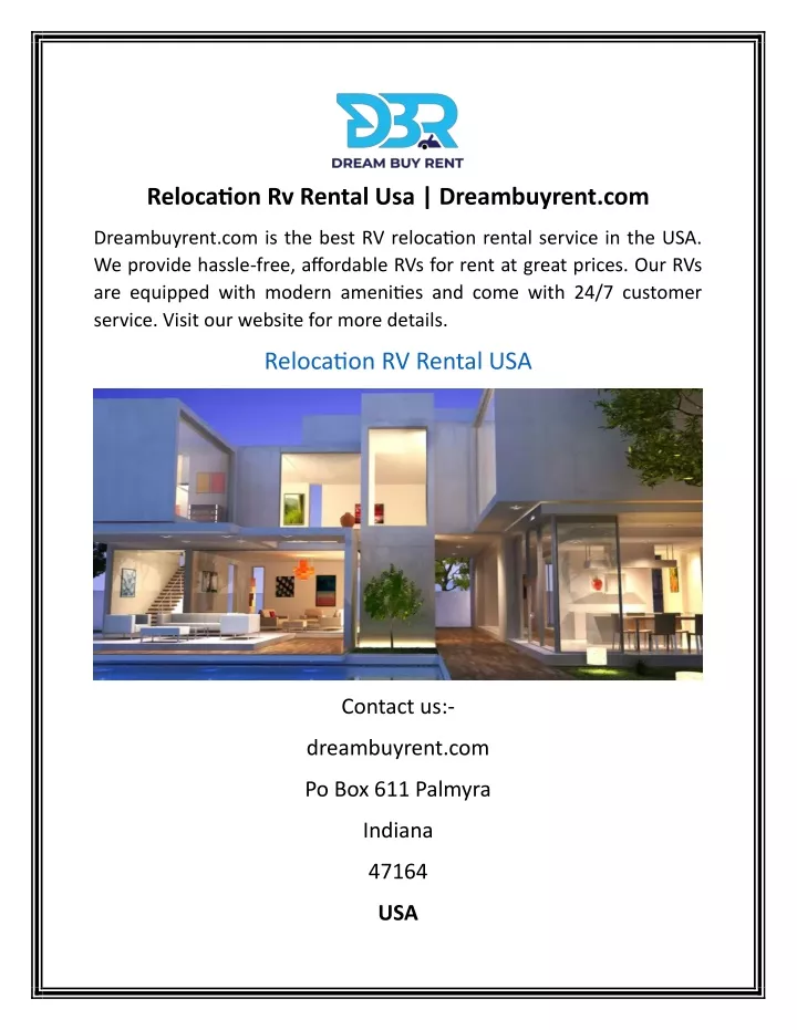 relocation rv rental usa dreambuyrent com