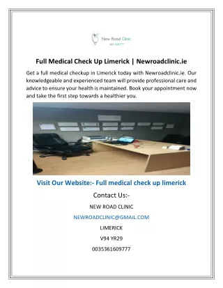 Full Medical Check Up Limerick  Newroadclinic.ie