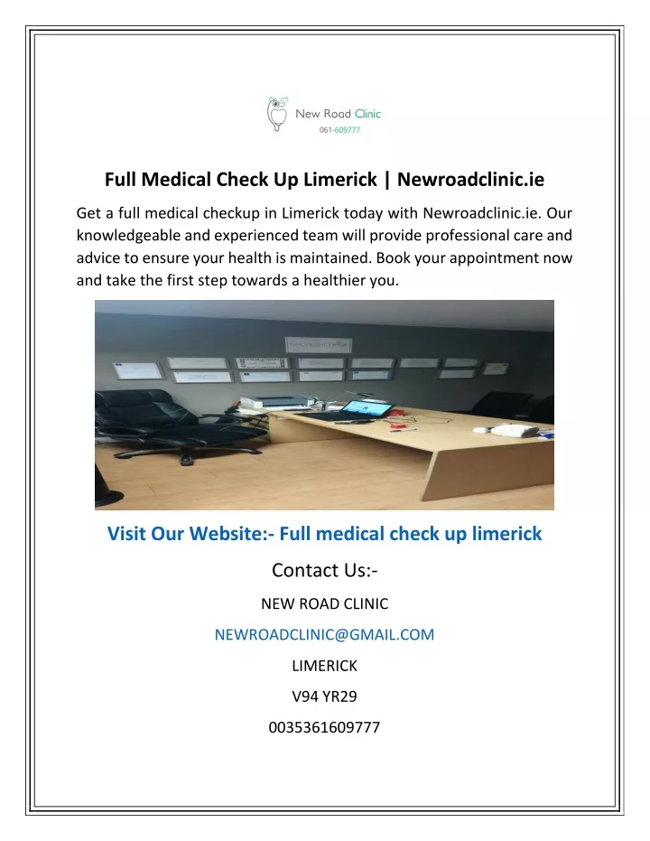 full medical check up limerick newroadclinic ie