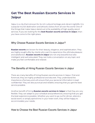 Get The Best Russian Escorts Services in Jaipur