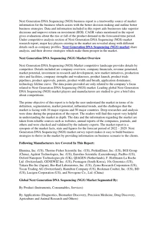 next generation dna sequencing ngs business