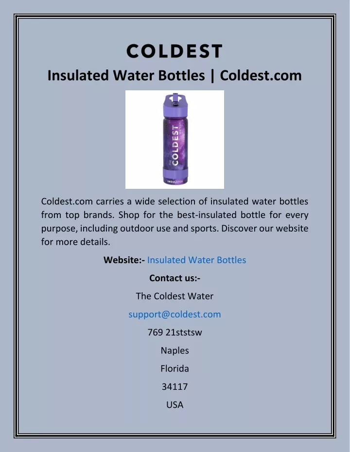 insulated water bottles coldest com