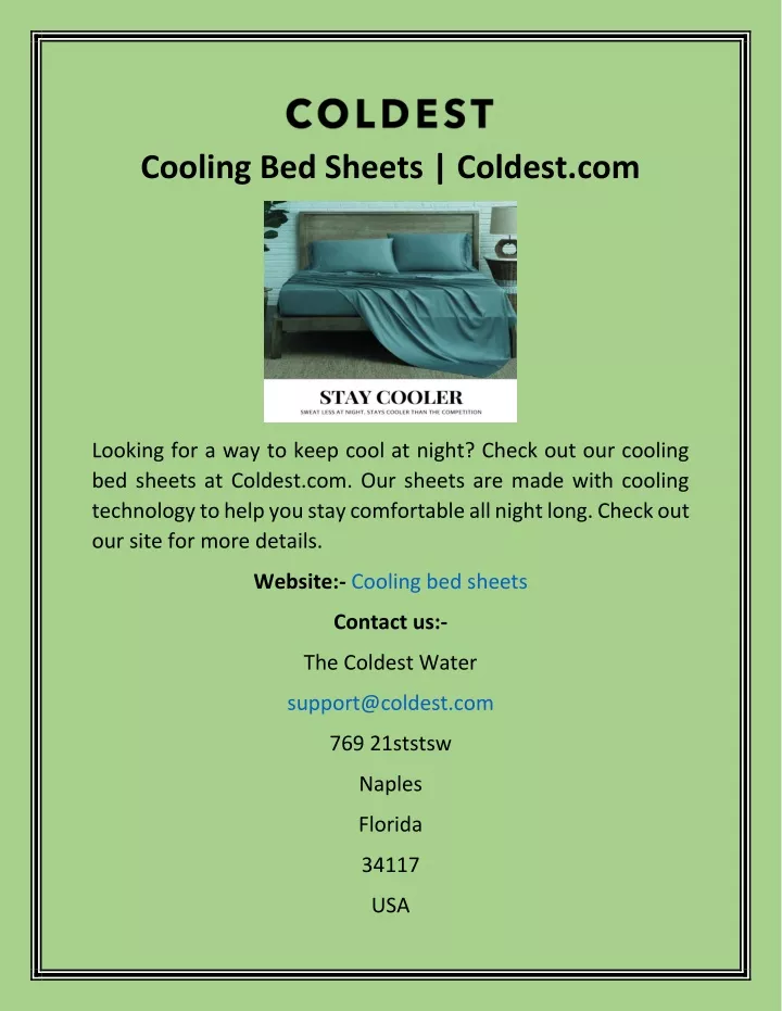 cooling bed sheets coldest com