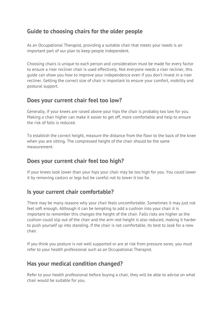 guide to choosing chairs for the older people