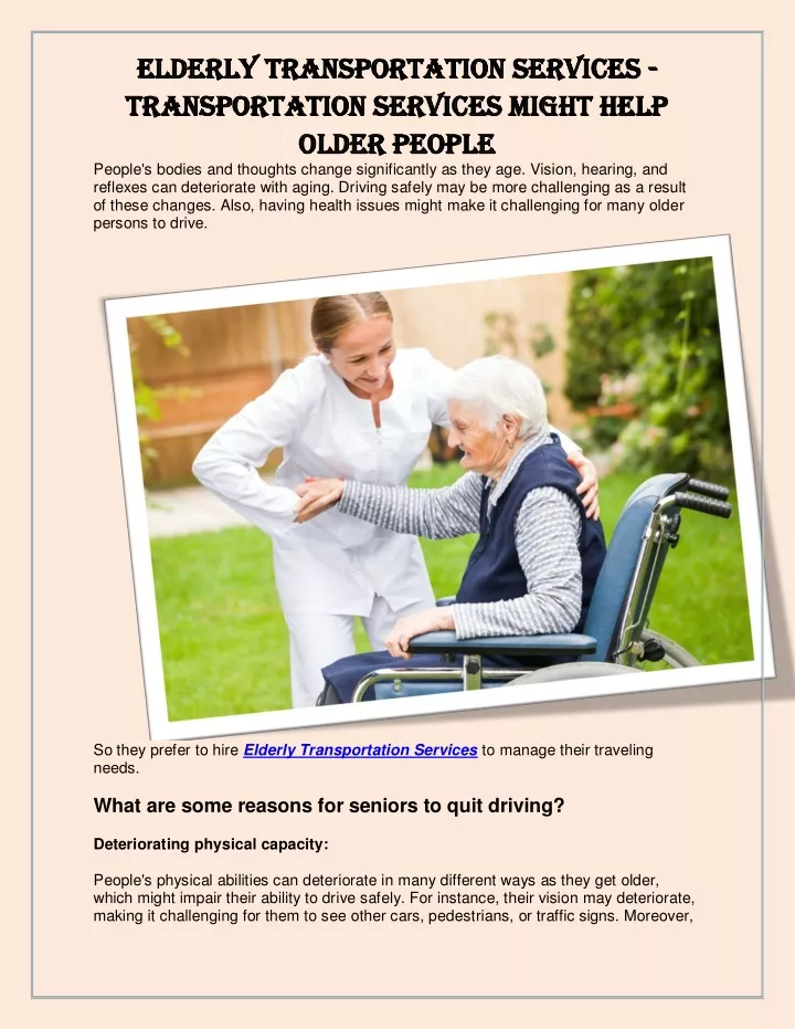 elderly elderly transportation services