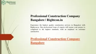 Professional Construction Company Bangalore  Rightcon.in