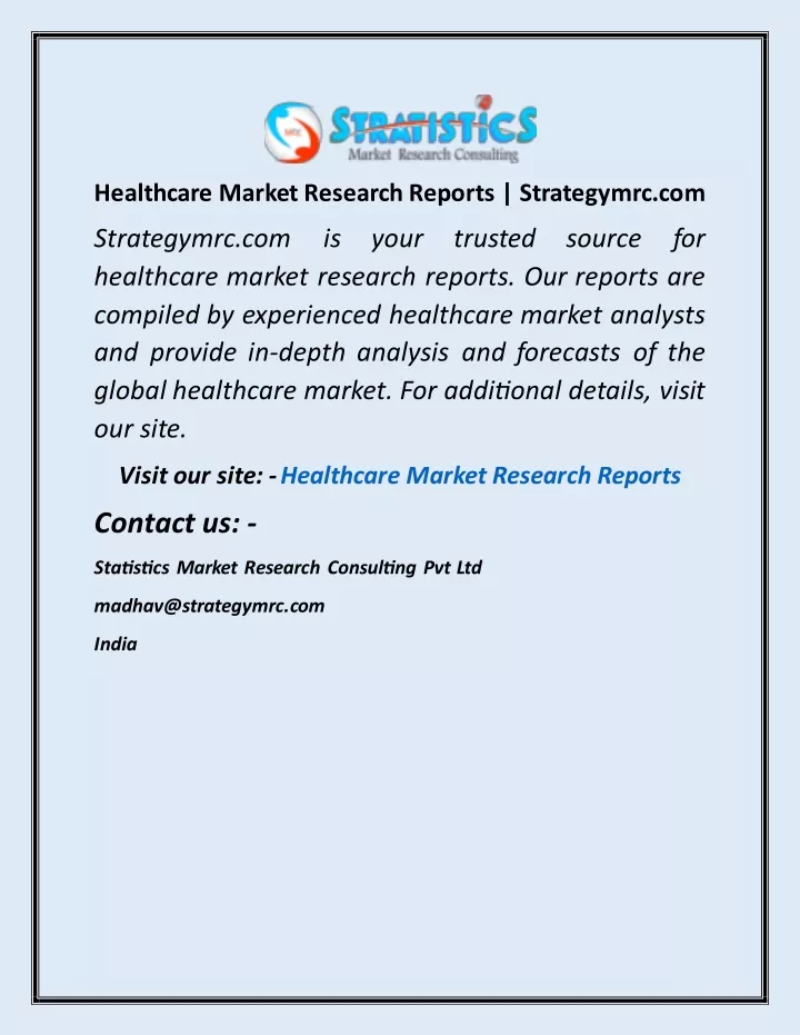 healthcare market research reports strategymrc com